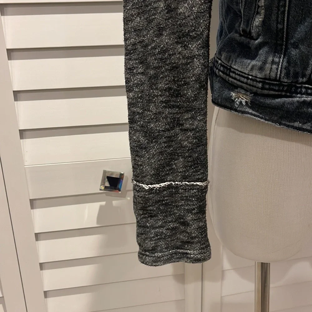 Free People Jean Jacket with Sweat Sleeves and hoodie - Picture 4 of 8